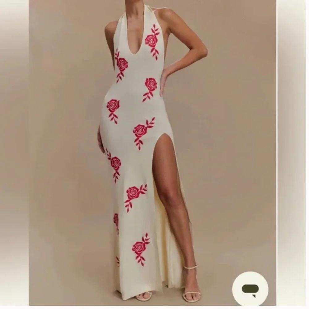 Meshki Shiloh Rose Halter Maxi Dress Ivory - Picture 2 of 4